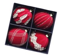 NVOQILIN Lot de 4 boules de Noël pour sapin de Noël - Ornement floqué avec accents étincelants pour décoration de fête