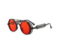 NVOQILIN Lunettes de soleil vintage rondes polarisées avec verres colorés - Monture gothique steampunk, Cadre noir film rouge