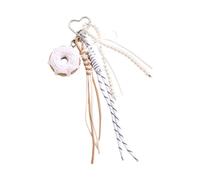 NVOQILIN Porte-clés en corde tressée avec nœuds et perles pour sac à dos, sac à main, accessoires décoratifs, cadeaux, ornement à suspendre, blanc