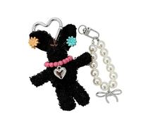 NVOQILIN Porte-clés lapin en peluche avec perles et breloque amovible pour sac à dos, accessoire mignon à longues oreilles, Noir , taille unique