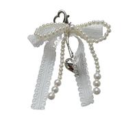 NVOQILIN Porte-clés style coréen avec nœud en dentelle et pendentif en forme de cœur en alliage pour améliorer votre sac à main, blanc
