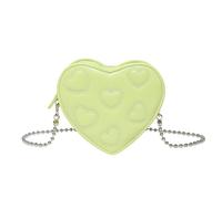 NVOQILIN Sac à bandoulière créatif en cuir synthétique avec broderie en forme de cœur pour femme avec sangle de chaîne pour les loisirs ou les voyages, Vert, One Size