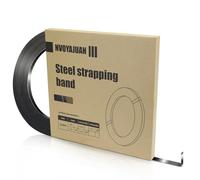 NVOYAJUAN Bobine de cerclage en acier noir de 1,9 cm x 0,50,8 cm x 90,5 m avec boîte distribuée portable, bande métallique peinte et cirée pour bandage de palettes (résistance à la rupture de 816,5 kg