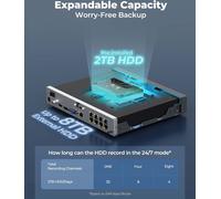 nVR 4K 8CH, enregistrement continu 24h/24 et 7j/7, alarme de détection de mouvement, capacité de stockage extensible