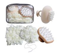 NVTED Lot de 6 outils de bain en luffa 2 en 1, boule de bain à ventouse, brosse de bain en silicone avec sac de maquillage étanche, pour le gel douche et la peau lisse