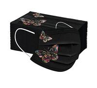 nvtuuer 50PC Visage_Masque pour Adulte Femmes et Hommes Jetables 3 Couches Imprimé en Dentelle Papillon Respirant Activités Extérieures Protection Face Bandana (C02, 50 Unité)