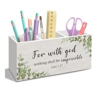 nvucamd Luke - Pot à crayons 1:37 pour bureau, For with God Nothing Shall Be Impossible Accessoires de bureau, vert sauge, porte-stylos de motivation chrétienne pour maison de ferme
