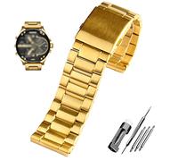 NVVVNX Bracelet de montre en acier inoxydable pour hommes, 22mm, 24mm, 26mm, 28mm, en métal massif, pour diesel DZ7333 DZ4344, bracelet de montre(Golden,28mm)