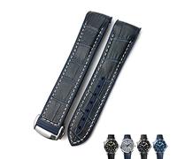 NVVVNX Bracelets de montre en cuir de vache et caoutchouc, 20mm 22mm, adaptés à Planet Ocean 600 GMT, Orange(Dark blue white,22mmBlack buckle)