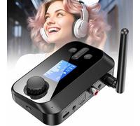 NVYAZJ Adaptateur Audio Bluetooth 5.3, Émetteur Et Récepteur Deux-en-Un avec Écran LCD, Transmission 10 M, Entrée/Sortie AUX Coaxiale/Fibre, Lecture De Carte TF
