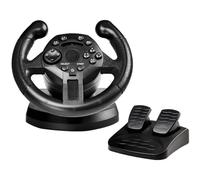 NVYAZJ Volant de course de jeu avec pédales au sol, contrôleur de conduite simulé avec joysticks de vibration, 4 grandes ventouses, diamètre 200 mm, rotation à 90°, 2 moteurs de simulation élevés