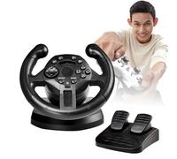 NVYAZJ Volant de course de jeu avec pédales au sol, contrôleur de conduite simulé avec joysticks de vibration, 4 grandes ventouses, diamètre 200 mm, rotation à 90°, 2 moteurs de simulation élevés