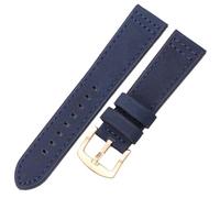 NVYRFS Bracelet de montre en cuir véritable, bracelet en cuir de vachette, noir, bleu, gris, marron, for femmes et hommes(Blue gold,22mm)