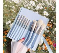 Nvzi Lot de 10 pinceaux de maquillage de voyage pour fond de teint, fard à joues, fard à paupières avec sac de rangement (bleu clair)