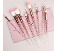 Nvzi Lot de 10 pinceaux de maquillage synthétiques de qualité supérieure pour fond de teint, poudre, anti-cernes, fard à paupières, pinceaux de maquillage rose pâle avec sac de rangement rose (A07)