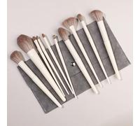 Nvzi Lot de 10 pinceaux de maquillage synthétiques de qualité supérieure pour fond de teint, poudre, anti-cernes, fard à paupières, blush, blanc avec sac de rangement gris foncé