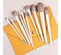 Nvzi Lot de 10 pinceaux de maquillage synthétiques de qualité supérieure pour fond de teint, poudre, anti-cernes, fard à paupières, blush, blanc avec sac de rangement orange