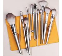 Nvzi Lot de 10 pinceaux de maquillage synthétiques de qualité supérieure pour fond de teint, poudre, anti-cernes, fard à paupières, blush argenté, avec sac de rangement orange
