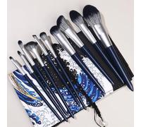 Nvzi Lot de 10 pinceaux de maquillage synthétiques de qualité supérieure pour fond de teint, poudre, anti-cernes, fard à paupières, blush, bleu Nvay avec sac de rangement (A06)