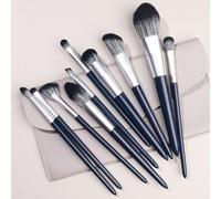 Nvzi Lot de 10 pinceaux de maquillage synthétiques de qualité supérieure pour fond de teint, poudre, anti-cernes, fard à paupières, blush, bleu Nvay avec sac de rangement gris