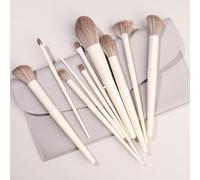 Nvzi Lot de 10 pinceaux de maquillage synthétiques de qualité supérieure pour fond de teint, poudre, anti-cernes, fard à paupières, blush, blanc avec sac de rangement gris