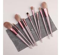 Nvzi Lot de 10 pinceaux de maquillage synthétiques de qualité supérieure pour fond de teint, poudre, anti-cernes, fard à paupières, pinceaux de maquillage rose pâle avec sac de rangement rose (A02)