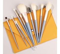 Nvzi Lot de 10 pinceaux de maquillage synthétiques de qualité supérieure pour fond de teint, poudre, anti-cernes, fard à paupières, pinceaux de maquillage gris blush avec sac de rangement orange