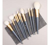 Nvzi Lot de 10 pinceaux de maquillage synthétiques de qualité supérieure pour fond de teint, poudre, anti-cernes, fard à paupières, blush, gris foncé, avec sac de rangement gris foncé