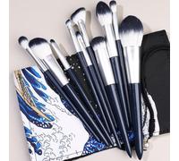 Nvzi Lot de 10 pinceaux de maquillage synthétiques de qualité supérieure pour fond de teint, poudre, anti-cernes, fard à paupières, blush, bleu Nvay avec sac de rangement (A04)