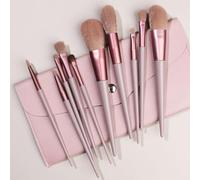 Nvzi Lot de 10 pinceaux de maquillage synthétiques de qualité supérieure pour fond de teint, poudre, anti-cernes, fard à paupières, pinceaux de maquillage rose pâle avec sac de rangement rose (A01)