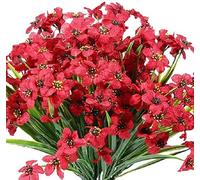 Nvzi Lot de 12 bouquets de fleurs artificielles d'extérieur anti-UV, fleurs artificielles, ne se décolorent pas, plantes artificielles, jardin, véranda, cadre de fenêtre, décoration (rouge)