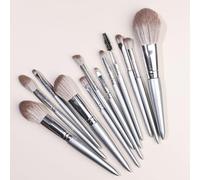 Nvzi Lot de 12 pinceaux de maquillage synthétiques de qualité supérieure pour fond de teint, poudre, anti-cernes, fard à paupières, blush argenté, marron
