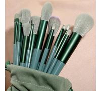 Nvzi Lot de 13 pinceaux de maquillage de voyage pour fond de teint, fard à joues, fard à paupières avec sac de rangement (vert)