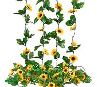 Nvzi Lot de 4 guirlandes de tournesols artificiels de 10 m en soie avec feuilles vertes à suspendre pour fête de mariage, décoration de jardin