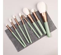 Nvzi Lot de 8 pinceaux de maquillage synthétiques de qualité supérieure pour fond de teint, poudre, anti-cernes, fard à paupières, pinceaux de maquillage vert pâle avec sac de rangement gris foncé