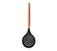 Nvzi Ustensiles de cuisine antiadhésifs en silicone avec poignée en bois, cuillère, écumoire, passoire sans BPA, pour la pâtisserie et le service, noir, 32,2 x 9,6 cm