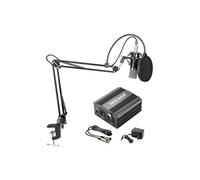 NW-700 Kit de Microphone à Condensateur - Micro Noir, 48V Alimentation Fantôme Noir, NW-35 Boom Support de Bras à Ciseaux avec Montage Choc et Filtre