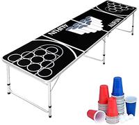 NW Beer Pong Set de table pliable avec 100 gobelets (50 rouges et 50 bleues), 5 balles, table à bière pong réglable en hauteur en jeux de lancer pour les jeux à boire