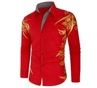 NW Chemise de luxe pour homme - Coupe ajustée - Manches longues, Rouge-1., L