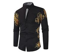 NW Chemise de luxe pour homme Doré Noir Chemise Slim Fit à manches longues Social Hommes Club Chemise de bal, Noir , XL