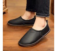 Nwarmsouth 1 Paire Pantoufles Pas Cher Automne,Chaussures Chaudes en Cuir et Coton, Chaussons antidérapants pour l'automne et l'hiver-Noir_42-43,Pantoufles Pantoufles Intérieur Anti Slip