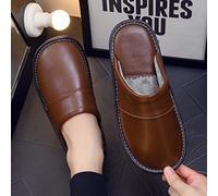 Nwarmsouth Chaussons Babouches Femme,Chaussons d'hiver en Cuir Chaud, Chaussures en Coton antidérapantes à Semelles épaisses-Marron_36-37,Automne Hiver Pantoufles Coton Peluche