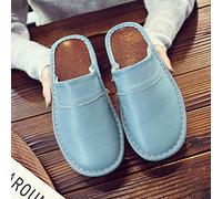 Nwarmsouth Chaussons Babouches Femme,Chaussons d'hiver en Cuir, Chaussures d'intérieur en Coton antidérapantes-Bleu Clair_39-40,Automne Hiver Pantoufles Coton Peluche