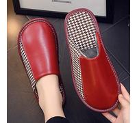 Nwarmsouth Femmes Pantoufles Chaussons avec Chaud,Chaussons Chauds en Cuir, Chaussures en Coton antidérapantes à Semelles épaisses - Rouge Vineux_39-40,Chaussons Maison Automne Hiver Hommes Femmes