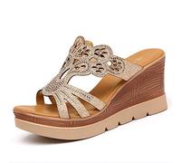 Nwarmsouth Fille Pantoufles de Bain Mixte,Chaussons compensés à talons hauts, sandales antidérapantes à semelles épaisses et chaussons-or_41,Piscine à Semelle en Mousse