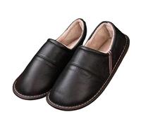 Nwarmsouth Slippers Doublure Intérieure Douce Chaussures,Chaussons d'hiver en Cuir, Chaussures en Laine Thermique antidérapantes-Noir_44-45,Hiver Chaud Mule Antidérapant Souple Maison