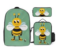 NWGHM Cartoon Bee Ensemble sac à dos avec boîte à déjeuner, trousse à crayons, sac à dos de voyage pour ordinateur portable, sac à dos décontracté pour homme et femme, blanc, taille unique, blanc,