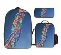 NWGHM DNA Chain Photoes Ensemble sac à dos avec boîte à déjeuner, trousse à crayons, sac à dos de voyage décontracté pour ordinateur portable pour homme et femme, blanc, taille unique, blanc, Taille