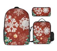 NWGHM Ensemble sac à dos décontracté pour homme et femme, motif flocons de neige et arbres de Noël avec boîte à déjeuner, trousse à crayons, sac à dos de voyage pour ordinateur portable, blanc, taille