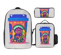 NWGHM Ensemble sac à dos décontracté pour homme et femme, motif tasse des années 90, avec boîte à déjeuner, trousse à crayons, sac à dos de voyage pour ordinateur portable, blanc, taille unique,